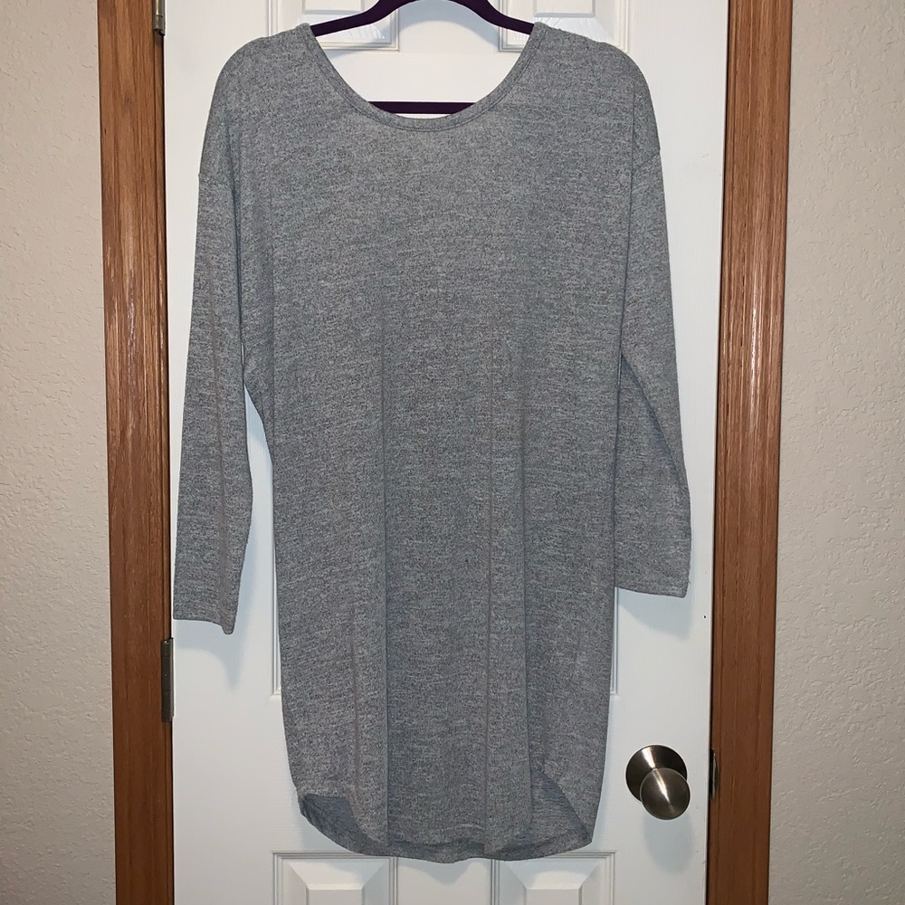 Light Heather Grey Sweater Dress - Deep V Back